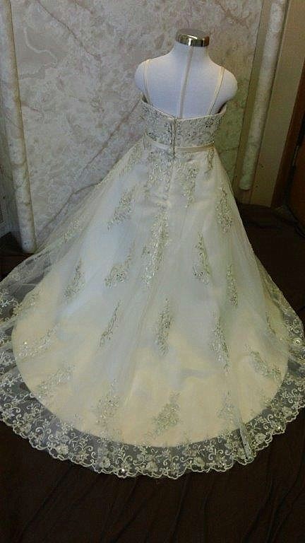flower girl dress with lace applique train