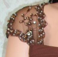 chocolate brown beaded/embroidered netting cap sleeves