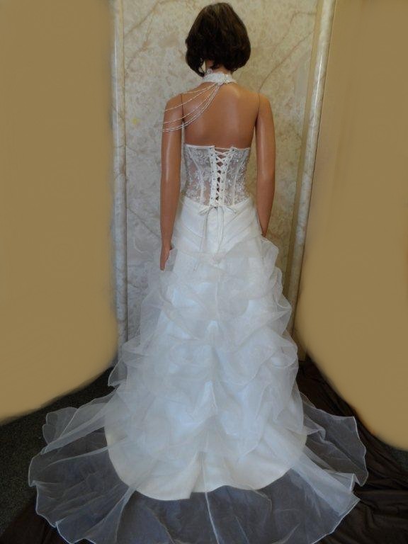 Jeweled one shoulder neckband wedding gown