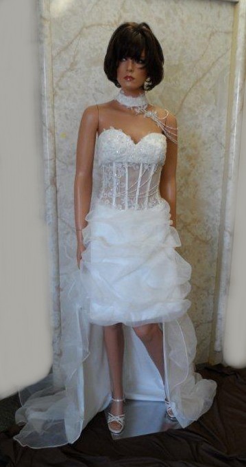 Jeweled one shoulder neckband wedding gown