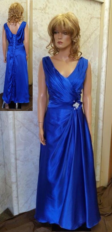 long blue silk bridesmaid dress