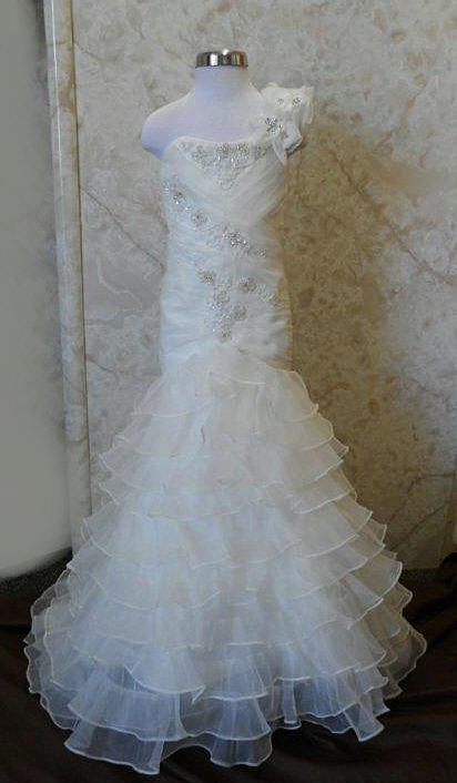 Embellished lace with floral petal flower girl bride