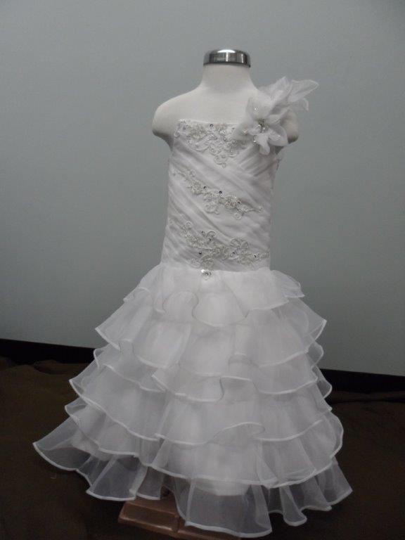 one shoulder little flower girl bridal gown