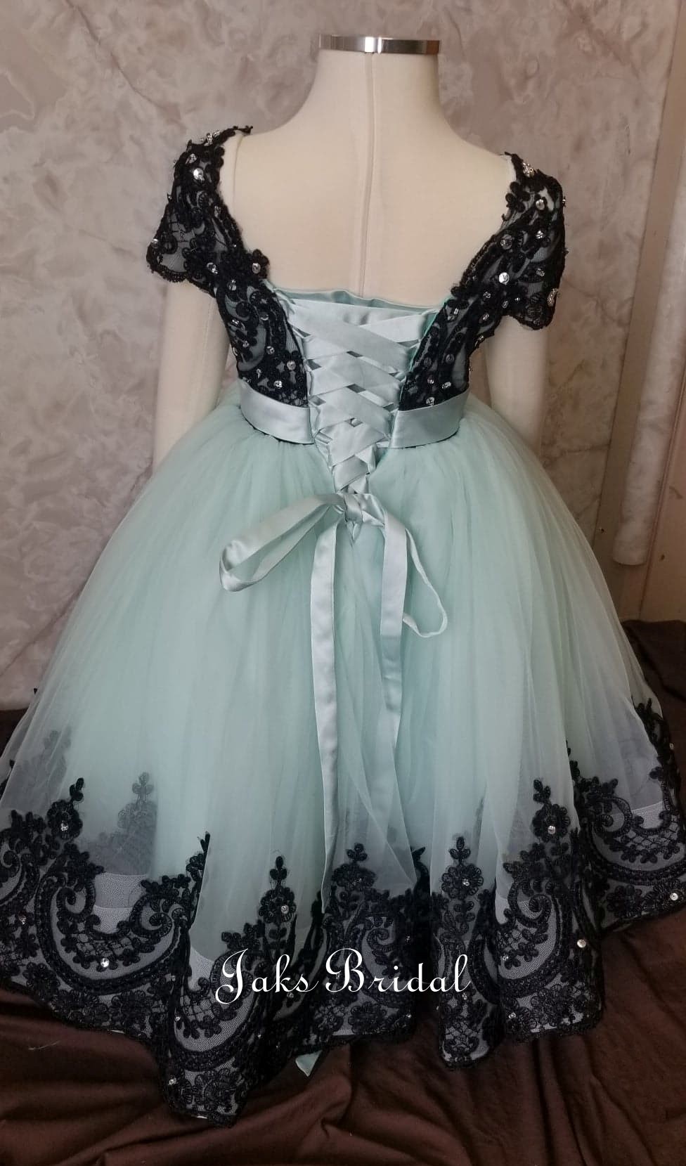 mint and black toddler ball gown