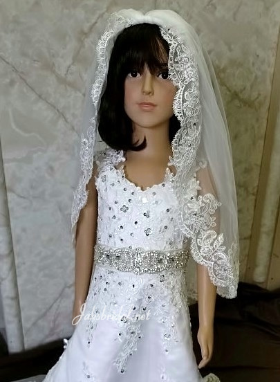 light ivory veil with lace trim