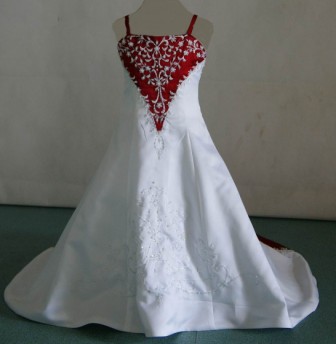 red and white mini wedding gown