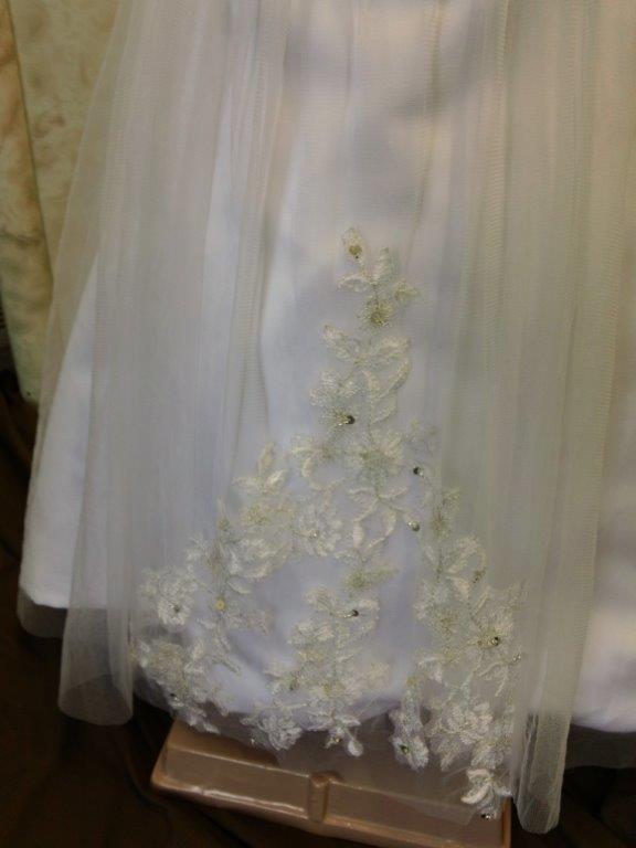  white sheer shoulder infant wedding dress