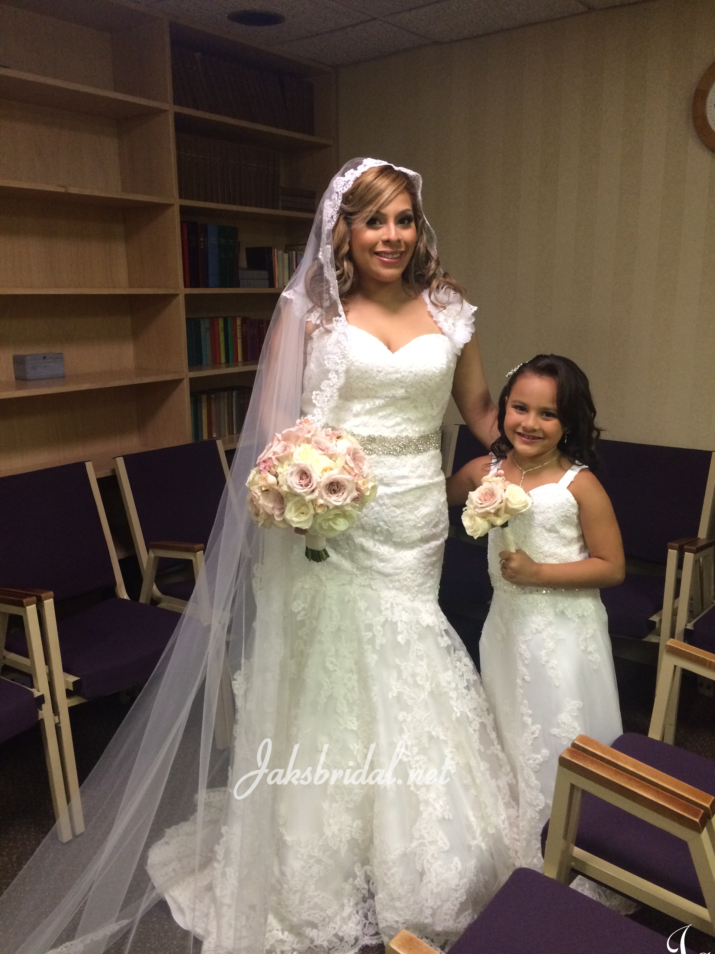Wedding dresses and matching flower girl dress