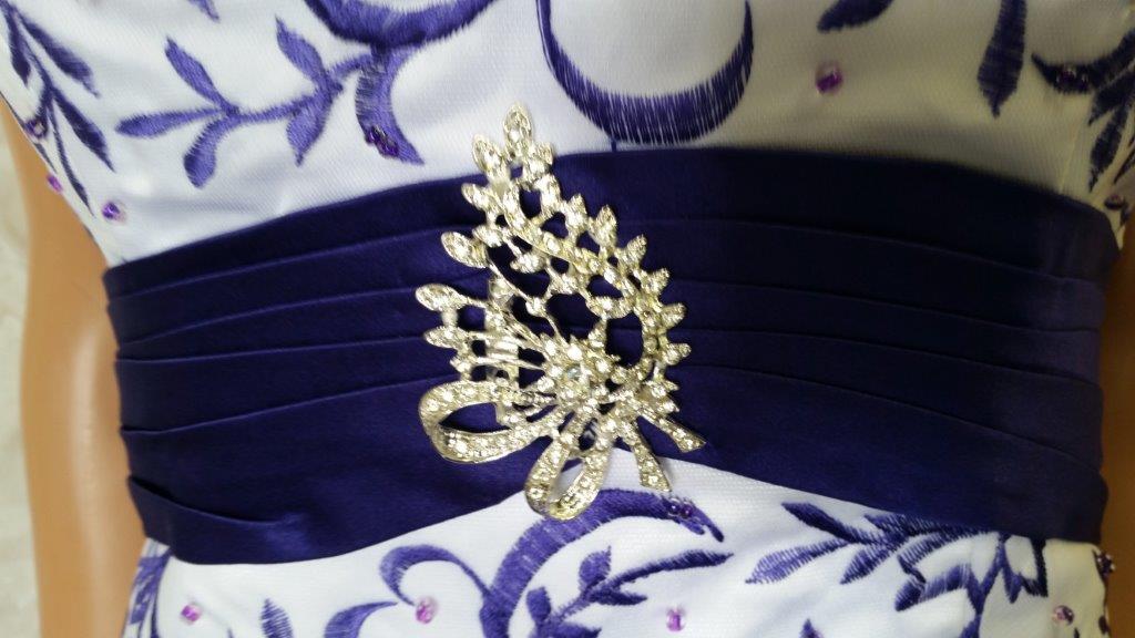 white purple embroidered wedding dress
