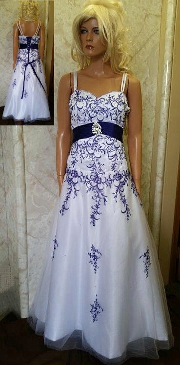 White purple embroidered wedding dress.