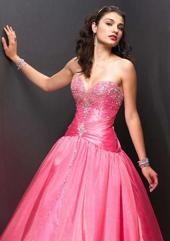 Pink Sweetheart ball gown with sequined appliques