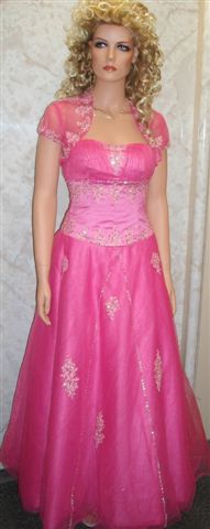  Bubble Gum Pink Prom gown with sheer bolero