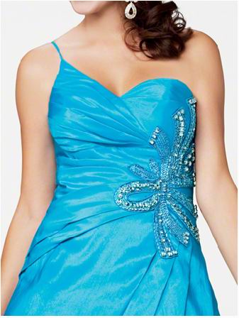 blue one shoulder strap dress
