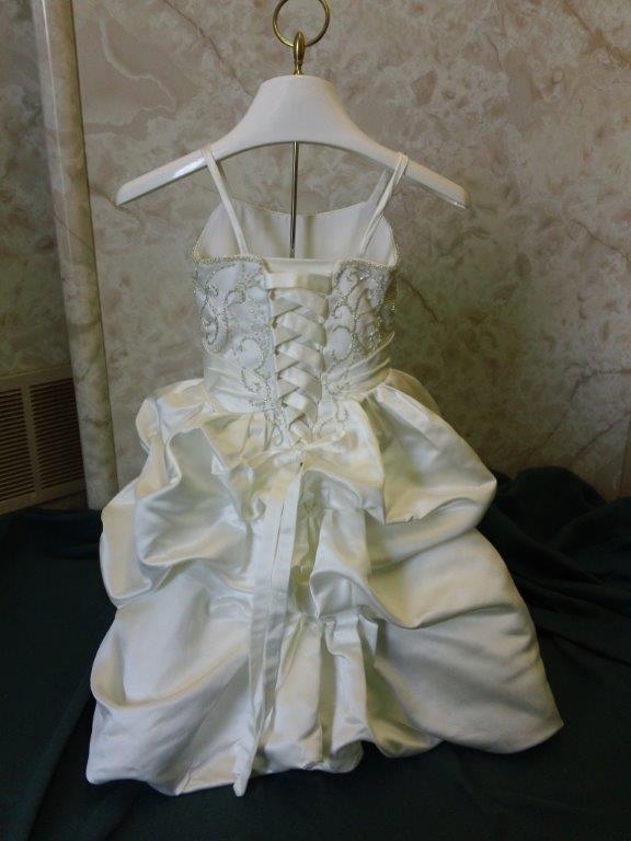 infant mini bridal gown with cascading skirt