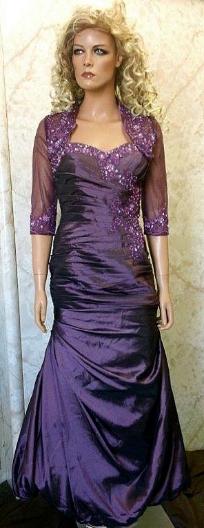 fit and flare gown with 3/4 sleeve bolero