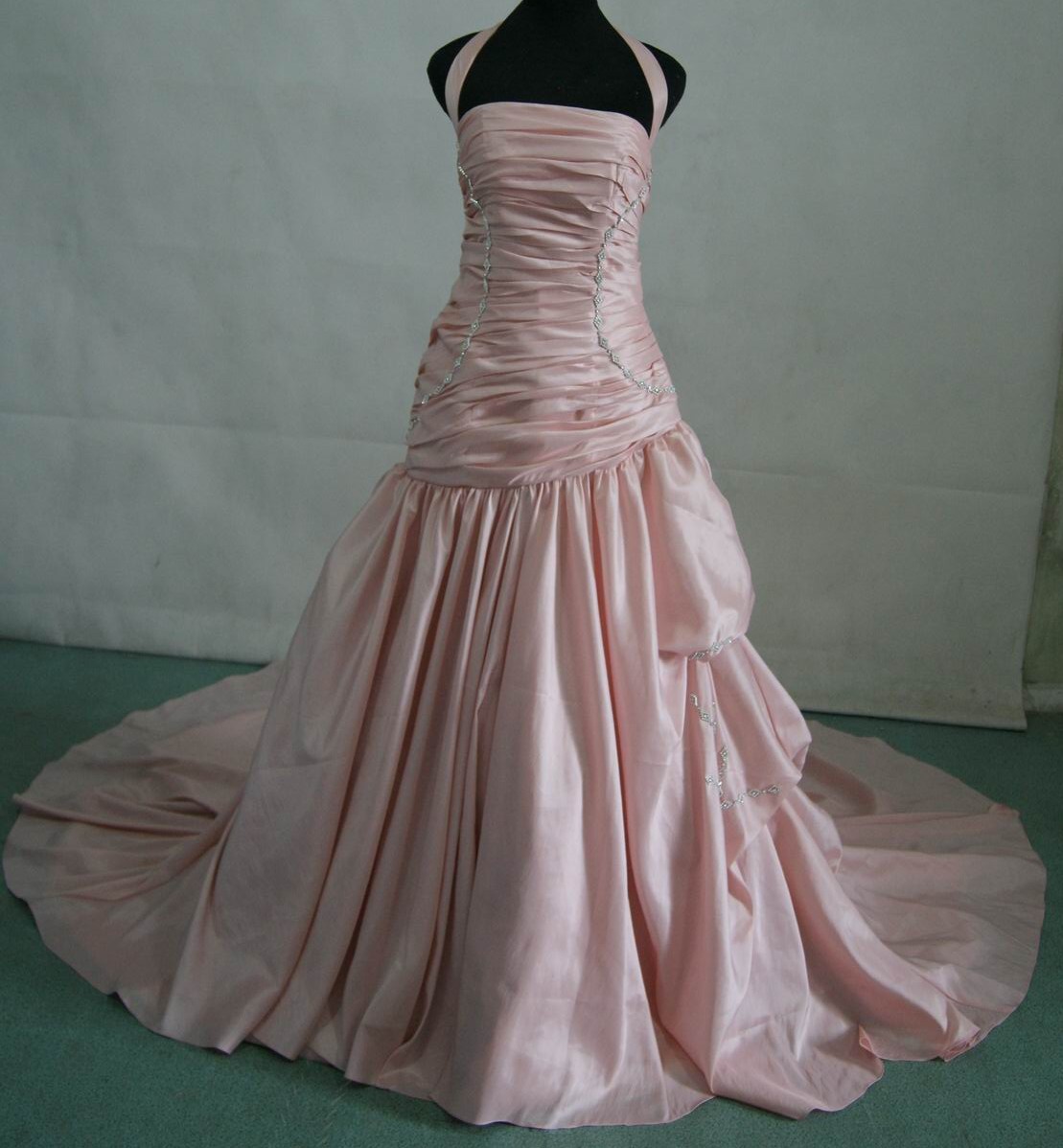 Pink Taffeta Halter Wedding Dress