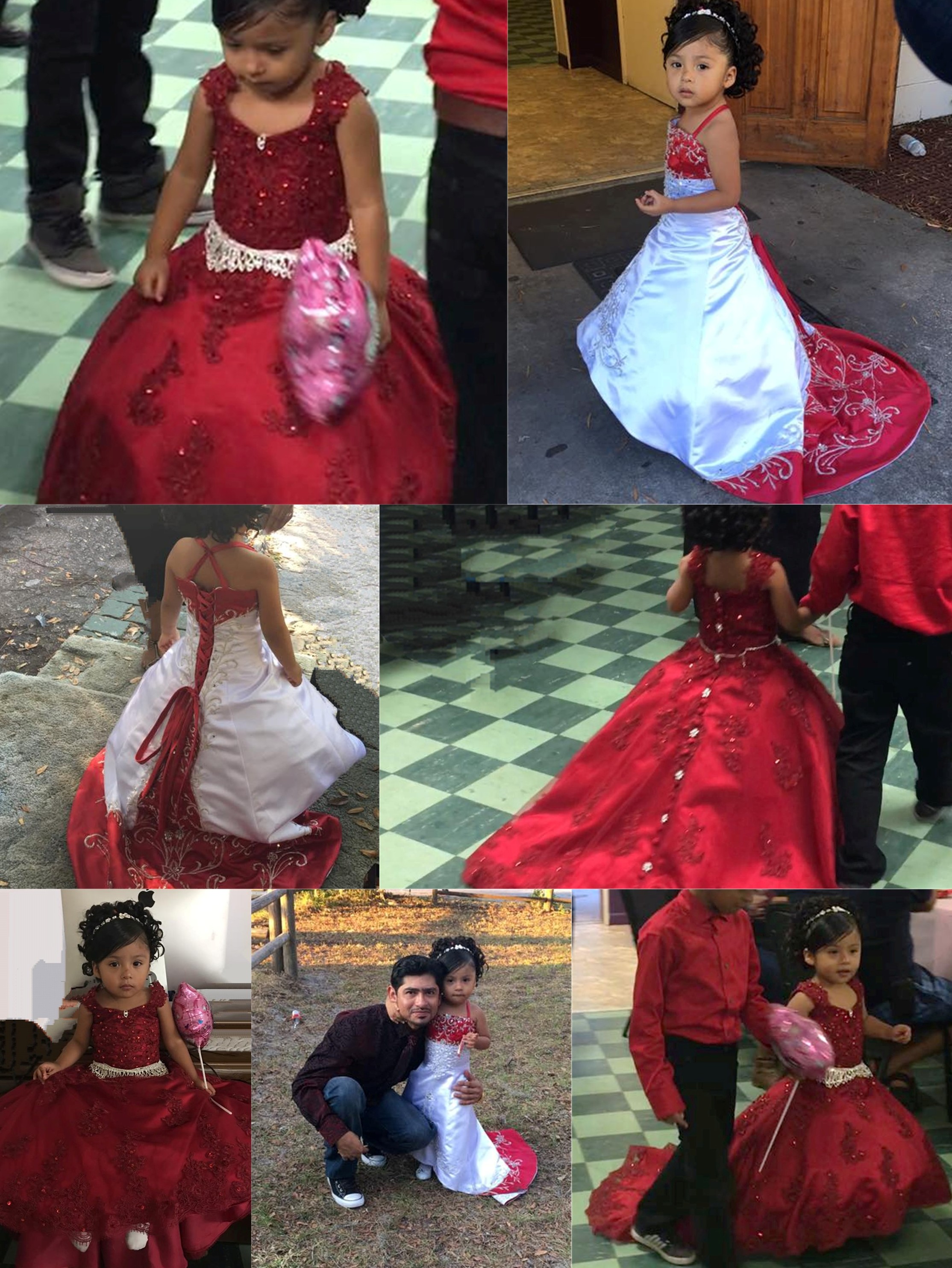 red and white flower girl dresses with trains