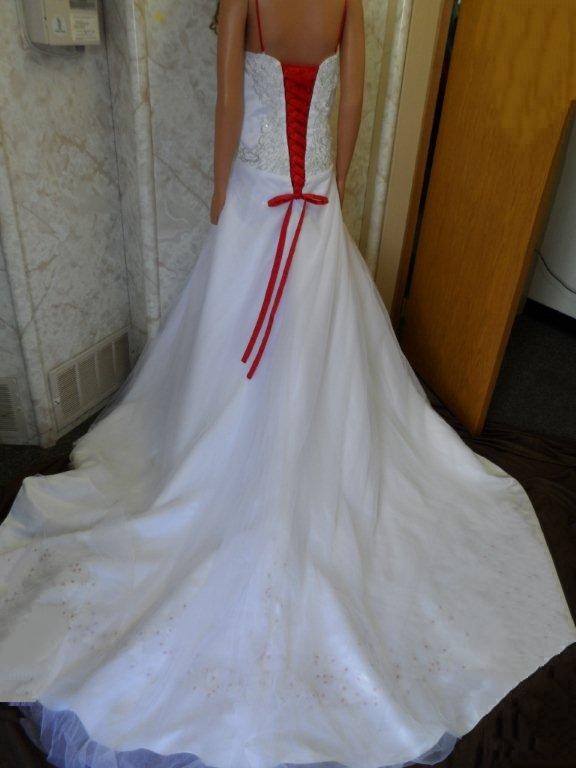 gorgeous strapless red corset laced bridal gown