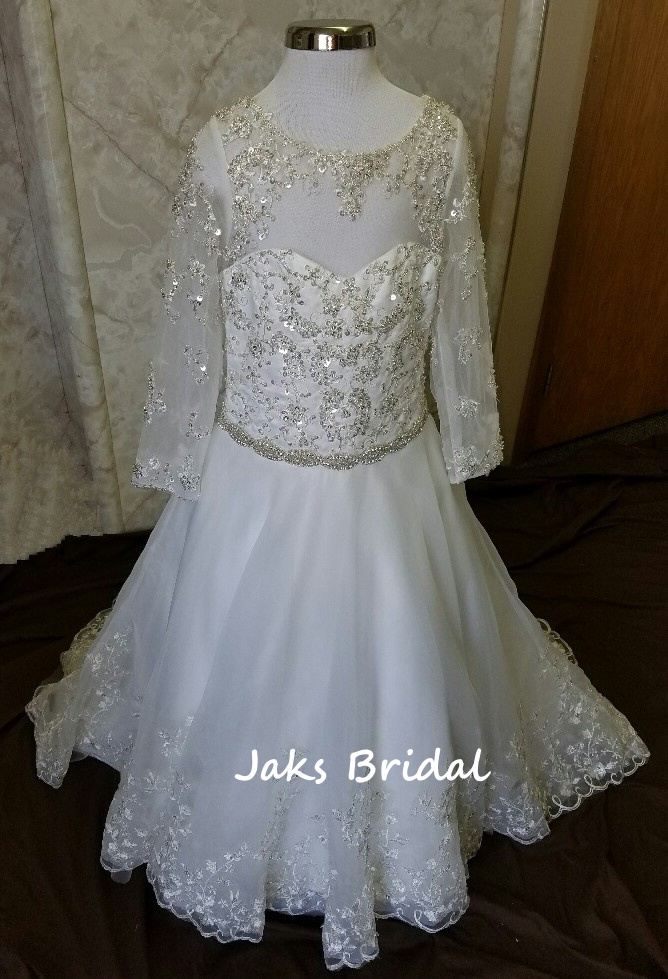 Sheer Illusion Long Sleeve Lace Flower Girl Dress 