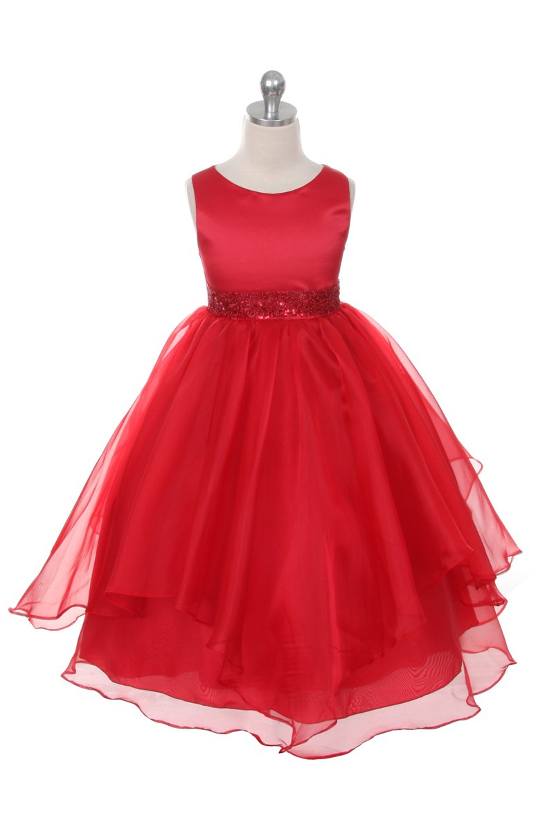 red layered flower girl dress
