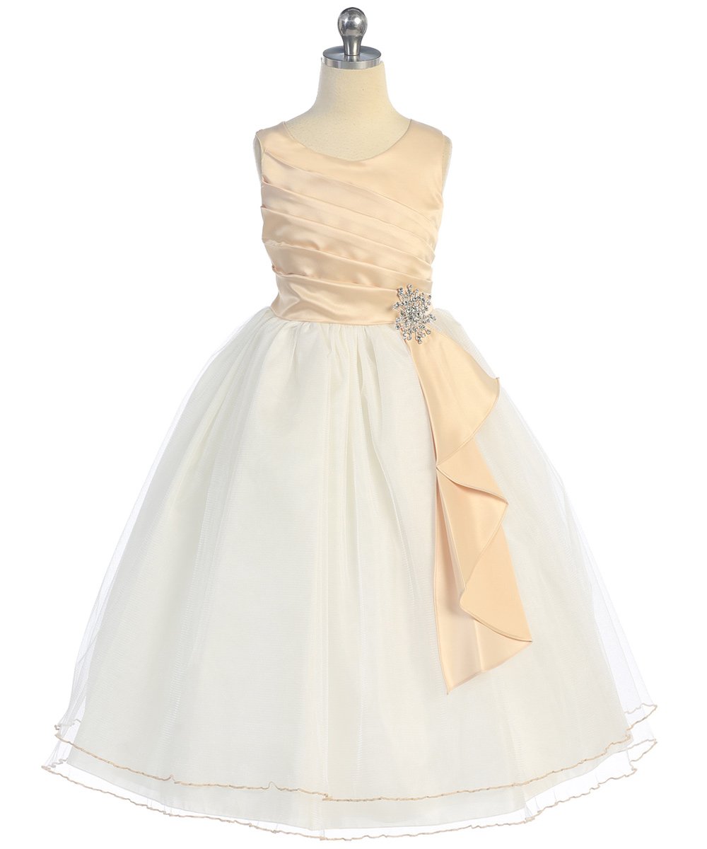 ivory dress with taupe surplice top and sash