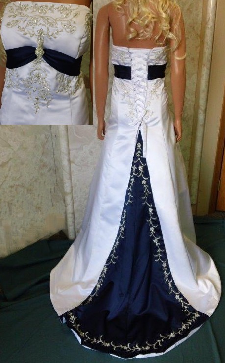 Wedding dress with navy accents, mikaella bridal mermaid dress style