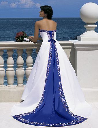 wedding gown accented in blue