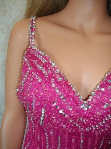 Hot pink long beaded prom dress