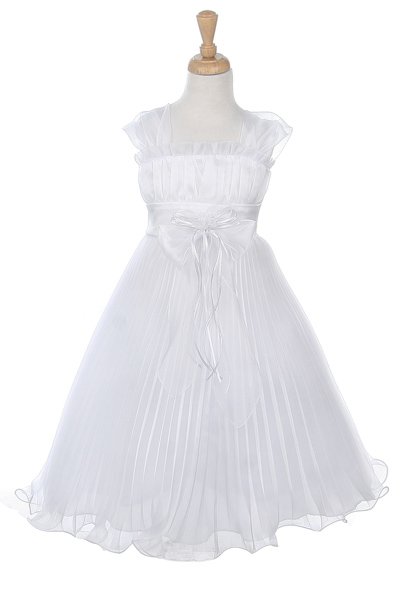 white pleated flower girl dresses