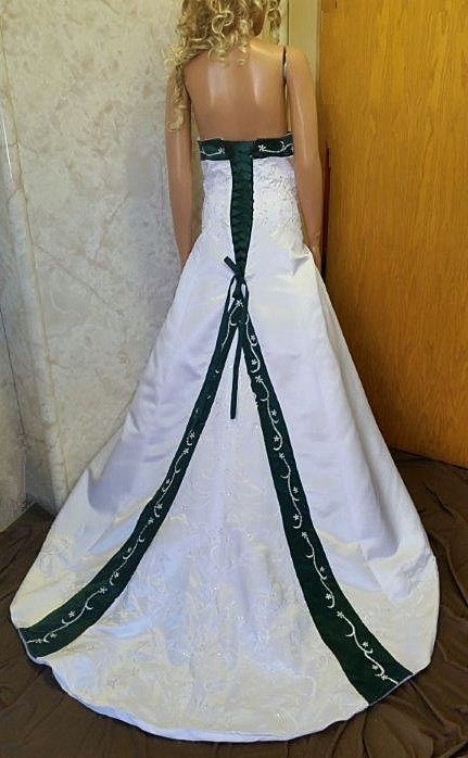 White and green wedding dresses.