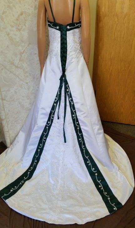 White and green wedding dresses.