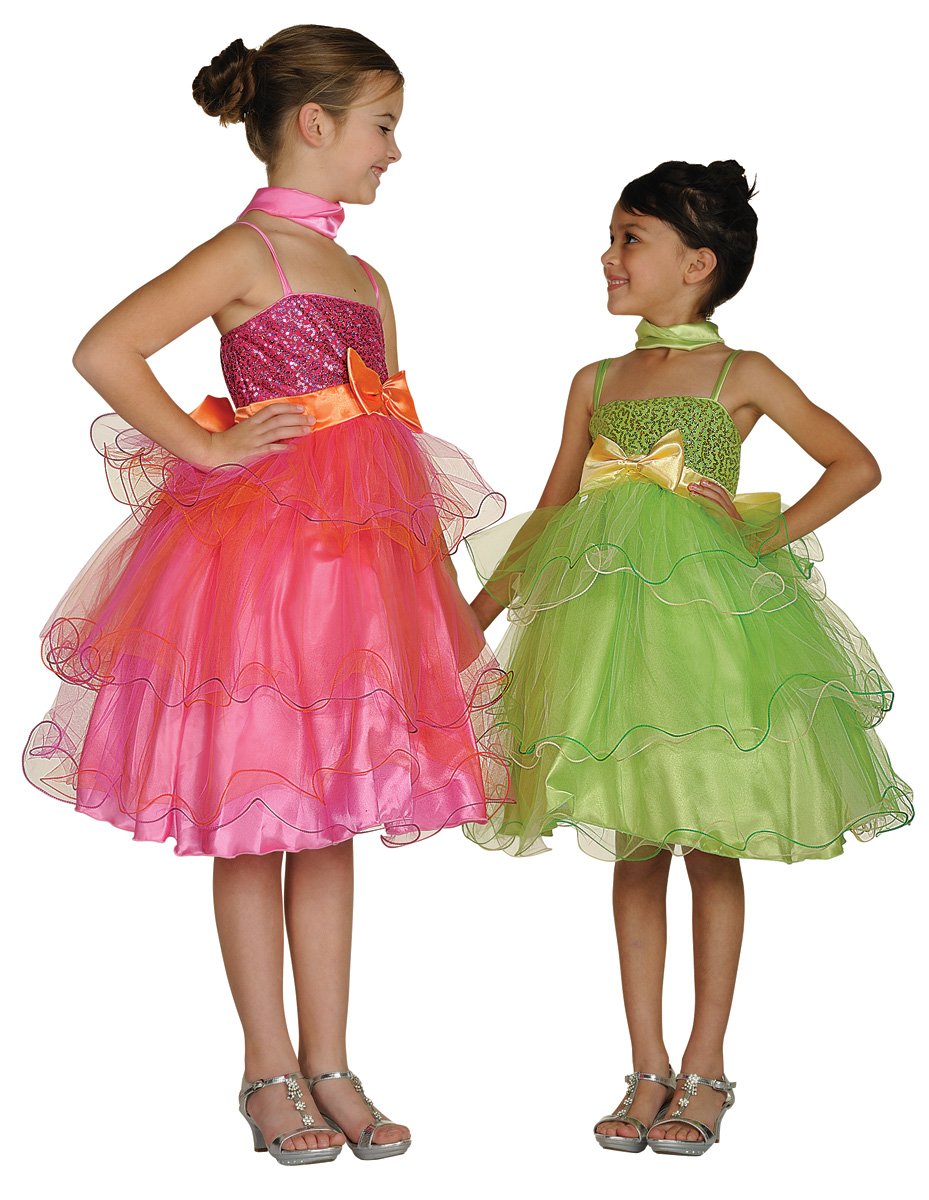 girls green or fushcia sequin and ruffle pageant dress