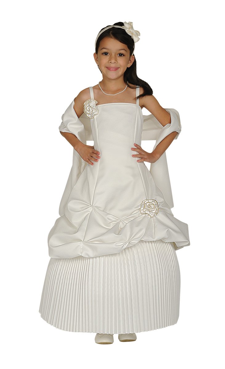 ivory long dress with accordion pleated hemline