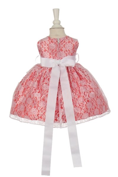 coral lace dress with bow sash