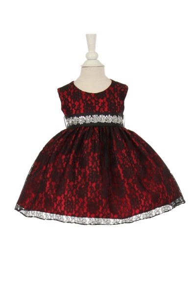 infant and girls black and red lace dress