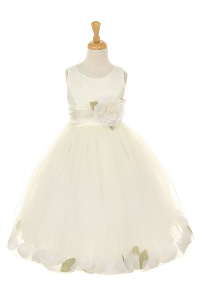 ivory flower girl dress with ivory petals and sash