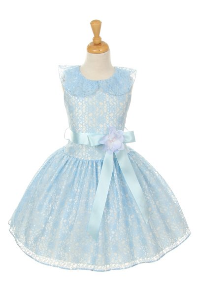 blue lace flower girl dress