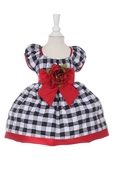 black and white checked dress with red