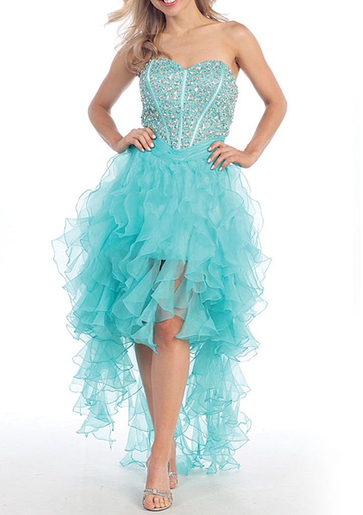 Ruffled organza high low dresses