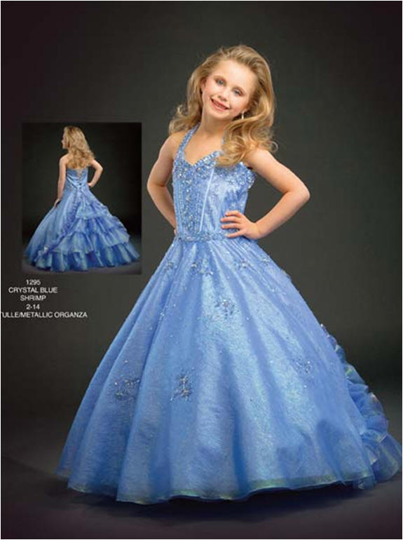 Sky Blue Beaded Halter Pageant Dress Brand New Size 10 for Kids
