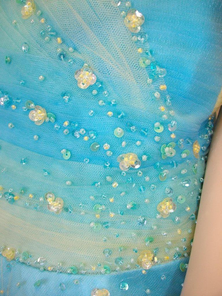 blue green blend girls pageant gown