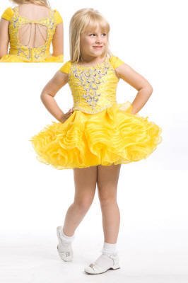 yellow open back cupcake pageant dress