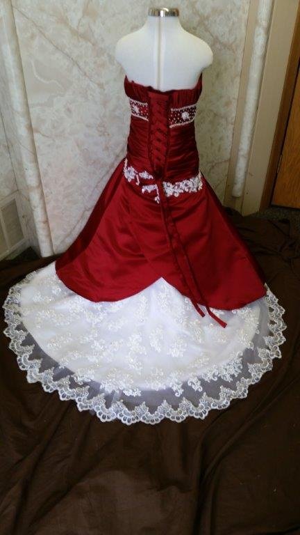 apple red and white flower girl dress