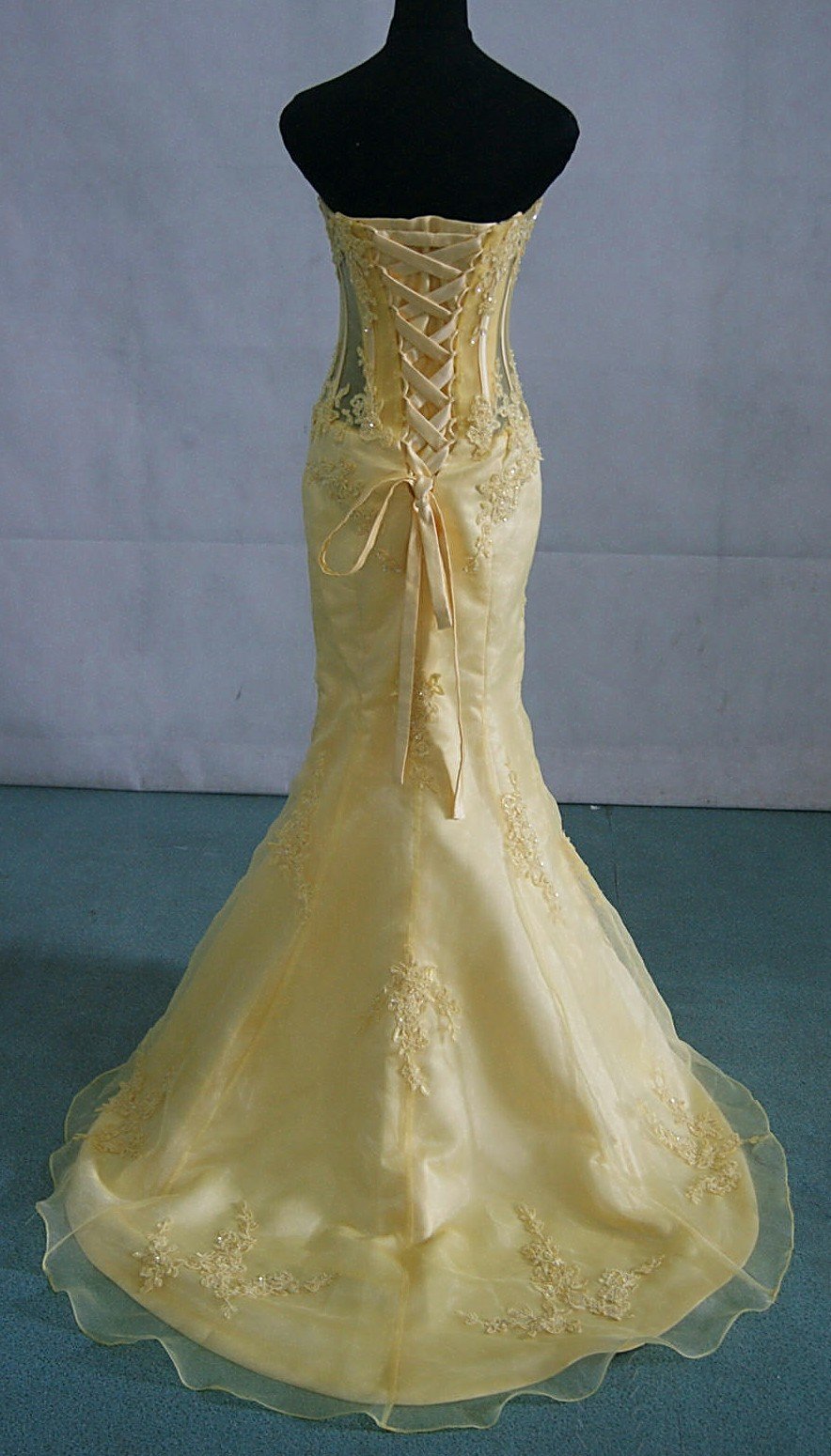 yellow corset tie back dress