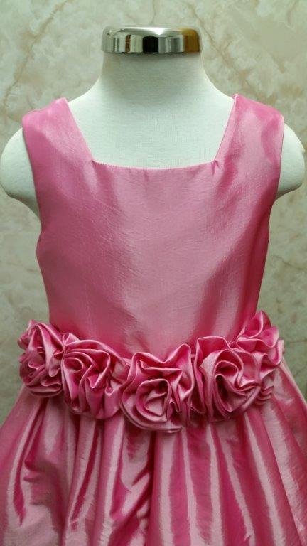 Pink Flower Girl Dress With Rosette Waist