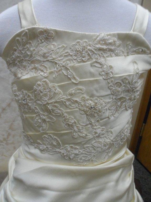 satin gown with appliques and tulle