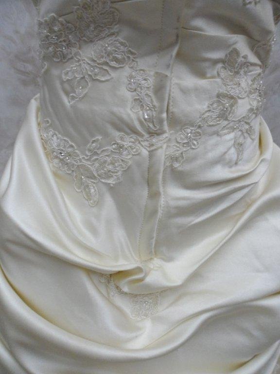 satin gown with appliques and tulle