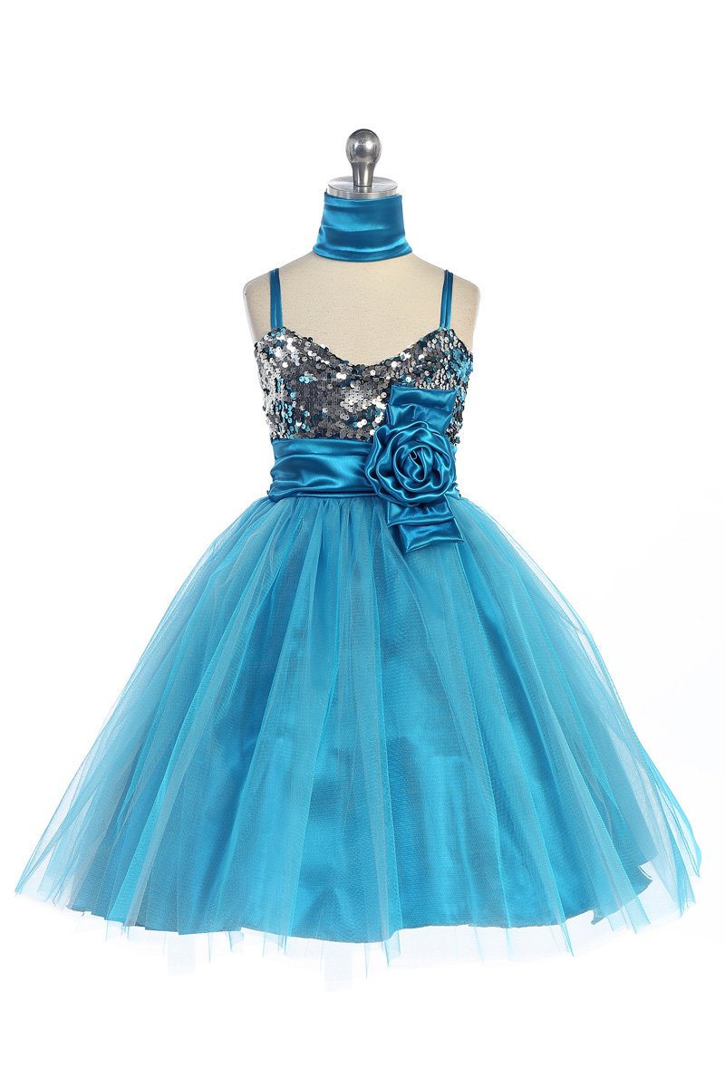 girls turquoise sequin holiday dress