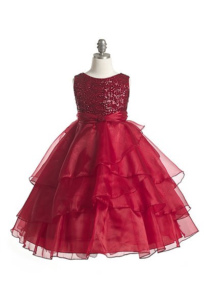Sequin and organza ruffle skirt dress