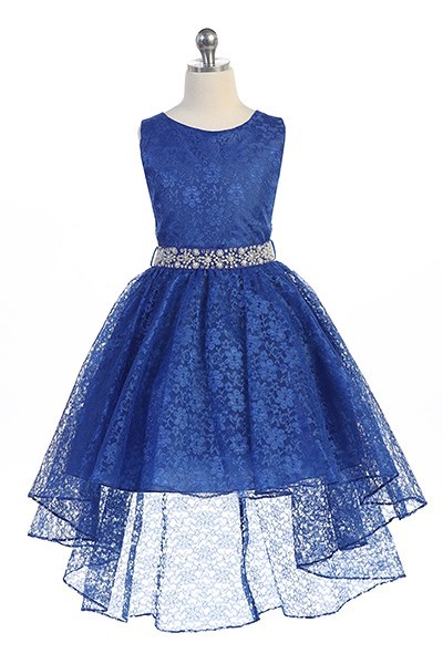 girls royal blue lace high low dress